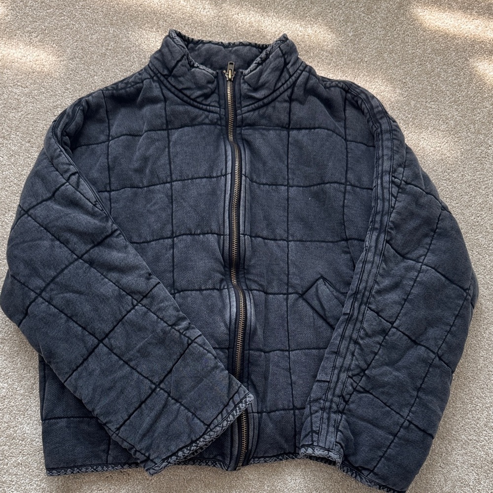 Free People Quilted Black Bomber Jacket